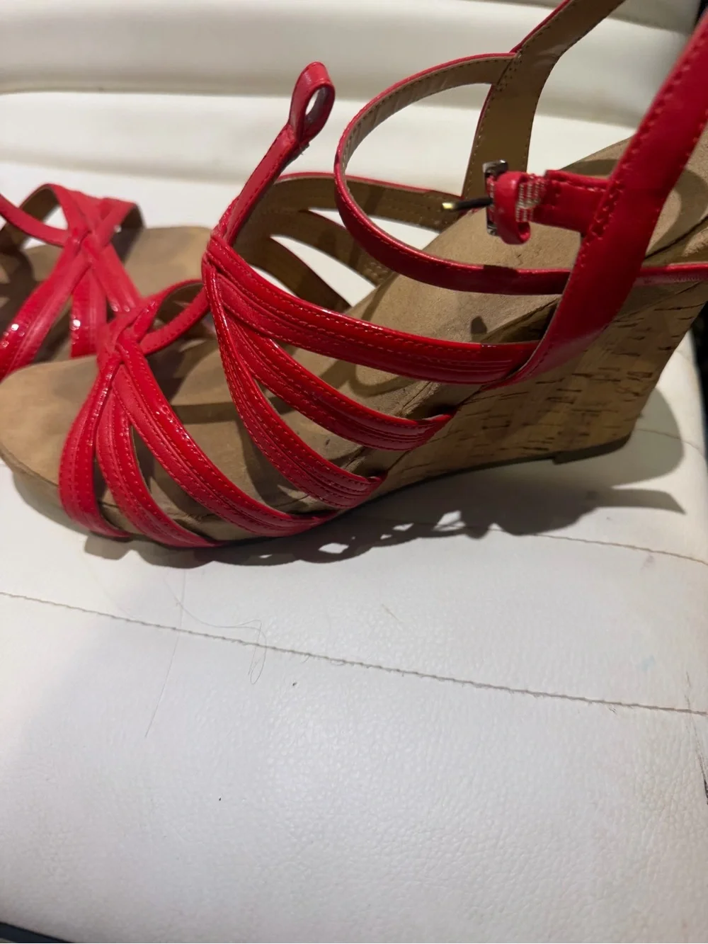 AEROSOLES Red Strappy Wedge Sandals